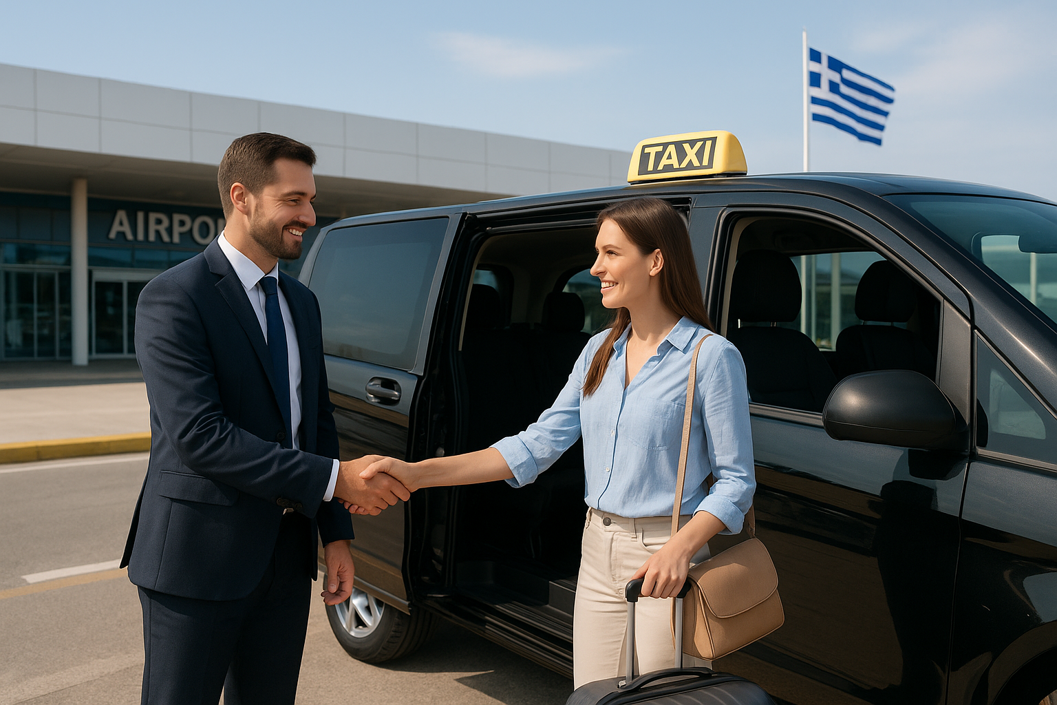 Professional Greece airport transfer service with modern cars, minivans, minibuses, and taxis for reliable transportation to and from Greek airports.