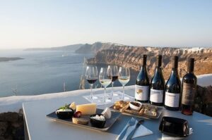 Santorini Wine Roads tour with glasses of Assyrtiko wine